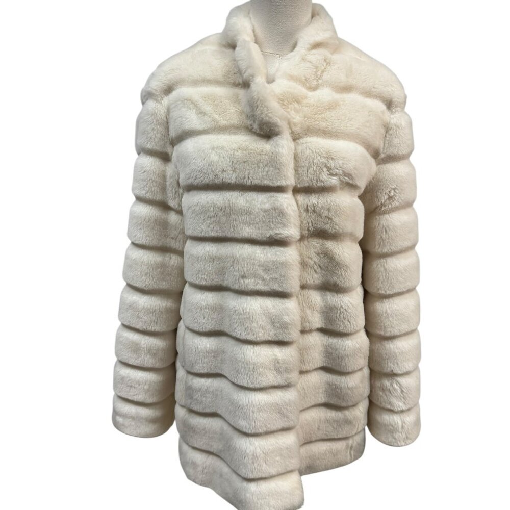 Ellen Tracy White Faux Fur Coat Jacket Size L EUC